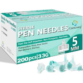 Insulin Pen Needles 33G 5 mm (3/16"), 200 Count, Diabetic Needles for Insulin Injections, Compatible with Most Diabetes Pens