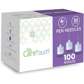 Care Touch Pen Needles 33 Gauge, 5/32 inches, 4mm (Pack of 100) - Individually Sealed - Sterile