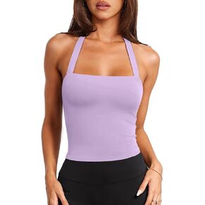 Laslulu Womens Sexy Halter Sports Bra Tops Tops Wirefree Slicfeless Gym Yoga Tank Tops Y2K محصول غير رسمي