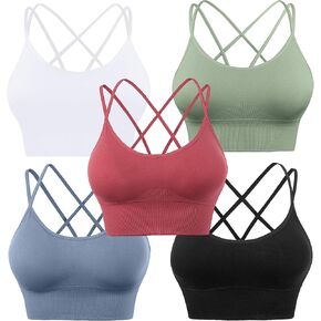 Evercute Cross Back Sport Bras Padded Strappy Criss Cross Cropped Bras for Yoga Workout Fitness Low Impact