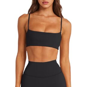 LASLULU Womens Adjustable Spaghetti Straps Sports Bra Square Neck Wireless Padded Workout Yoga Crop Tops