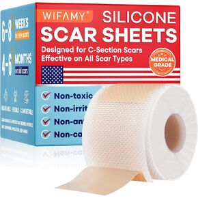 Wifamy Silicone Scar Sheets for Women: Medical Grade Scar Removal C-Section Recovery & Post-Surgery Care (1.6"X 60" Roll-1.5M)