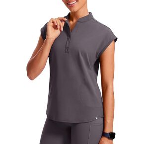 4-Way Stretch Scrub Tops for Women - 2 Pockets Mandarin Collar Shirttail Hem Medical Work Scrub Shirts
