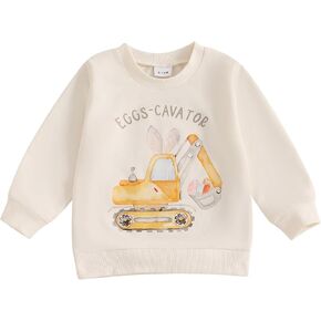 Kids Toddler Baby Boy Easter Outfit Long Sleeve CrewNeck Eggs-cavator Print Pullover Sweatshirt Infant Spring Clothes