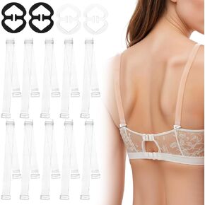 4 Pairs Clear Bra Straps with 4 Pcs Bra Strap Clips, Adjustable Invisible Shoulder Strap for Women Girls Replacement Transparent Straps, Racerback Clips