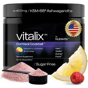 Vitalix Cortisol Cocktail - Premium Mixogen Mix - Cortisol Detox & Rendenal Support - Ashwagandha KSM 66 400mg ، Magnesium glycinate 200mg ، l -theanine 200mg - Raspberry Lemonade - 30 justings