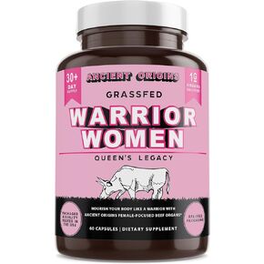 ملحق Warrior Women's Beef Organ Superfood (Beef Heart ، الكبد ، اللبأ و 4 آخر) - 100 ٪ من العشب المغذي والعشب - هرمونات التوازن ، والطاقة ، والمزيد للنساء (60 كبسولة ، 500 ملغ لكل منهما)