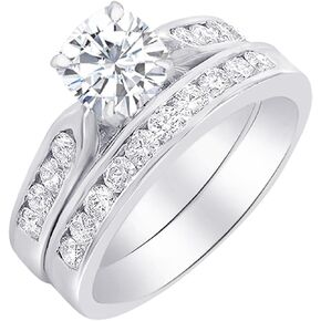 1-6 Carat Cushion 14K White Gold LAB GROWN Diamond and LAB GROWN Diamond Wedding Bridal Set (1ct Center, AAAA Heirloom Quality)