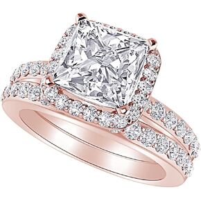 1-6 Carat Princess 14K White Gold LAB GROWN Diamond and LAB GROWN Diamond Wedding Bridal Set (1ct Center, AAAA Heirloom Quality)