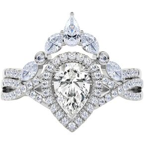 1.0 Carat Moissanite Pear Bridal Ring Set - Pear Cut Wedding Ring Set Sterling Silver Pear Shaped Moissanite Ring Set Proposal Anniversary Promise Ring Set