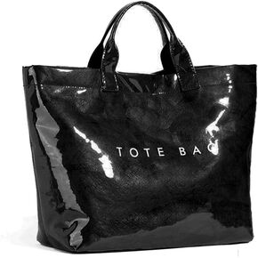 Women's Large PVC Tote Bag Letters Print Handbags Kraft Paper Shoulder Bag Clear Shopping Hobo Bag