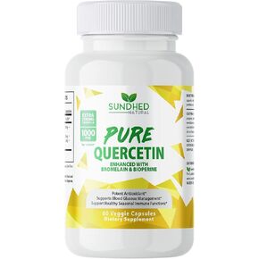 Pure Quercetin with Bromelain and Bioperine - Antioxidant Support, Extra Strong Formula with 1000mg, 1-Month Supply