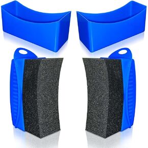 2 Pack Tire Shine Applicator Pads, Reusable Tire Dressing Applicator Sponge, Curved Tire Gel Applicator Forms with Lid, Black Tire Applicator Pads for Car Cleaning Detailing