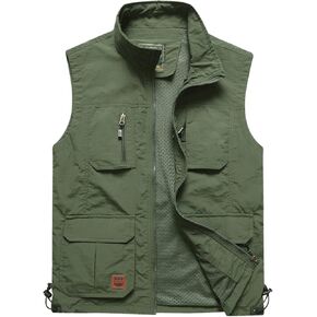 Gnveub Men’s Fishing Vest Outdoor Work Quick-Dry Hunting Zip Reversible Travel Vest Jacket with Multi Pockets