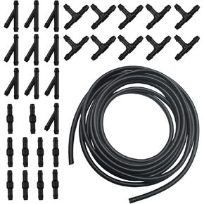 30 PCS CAR Artshield Grashield Hose Kit ، 13.1 قدمًا من خرطوم مقاوم للماء مرن ، مع موصلات خرطوم بلاستيكية من النوع T-type من النوع T ، عالمي للسيارات (أسود)