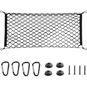 Bailalibo Cargo Net Respressable ، شبكات جذع مرنة قابلة للتعديل مع خطاف معدني عالمي لسيارات الدفع الرباعي ، جيب ، شاحنات ، إكسسوارات خارجية للسيارة للتخزين الآمن (35.4x15.8 بوصة)