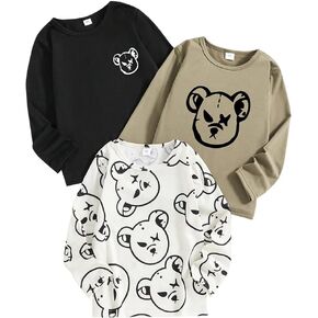 Toddler Boys Long Sleeve Shirts- Sports Car Print Little Boys Sweatshirt- Boys Shirts 3 Pack Sets(3-7 years)