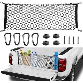 BAILALIBO Cargo Net for Pickup Truck Bed, Adjustable Accessories for Storage Secure Nets, Stretchable Tailgate Net with Hook, Compatible for Chevy Silverado Ford LTZ WT LS F150 F250 (50x18 Inch)