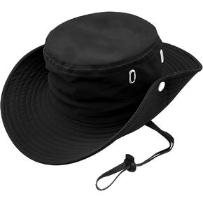 Mens Womens Bucket Sun Hats,Wide Brim Beach Fishing Hat UDF 50+ UV Protection Sun Hats Drawstring Fixed,Suitable for Hunting Beach Sun Protection Black