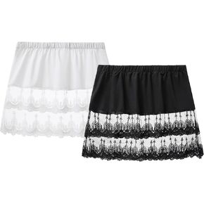 Coucoland Shirt Extenders for Women - Lace Slip Skirt Half Slip Layering Elastic Waist Skirts Womens Clothing Accessories