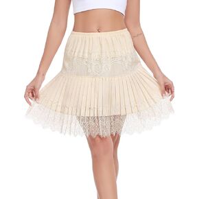Vlazom Womens Half Slip Pleated Ruffle Lace Slip Skirt Layered Flowy Short Skirt Shirt Dress Extender S-XXL