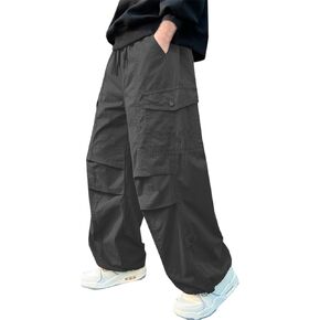 SANGTREE Boy's Drawstring Waist Pleated Front Baggy Cargo Pants, 4-14 Years