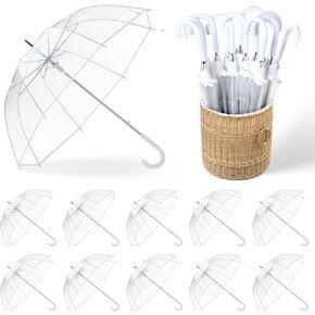 12 Pcs Wedding Clear Bubble Umbrella Bulk 52 Inch Large Dome Rain Windproof Stick Umbrellas for Weddings Prom Graduation and Outdoor Events