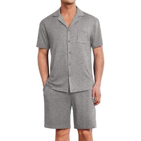 Ekouaer Mens Pajamas مجموعة قصيرة الأكمام زر النوم أسفل لينة صالة الملابس 2 قطعة PJ مجموعات مع جيوب