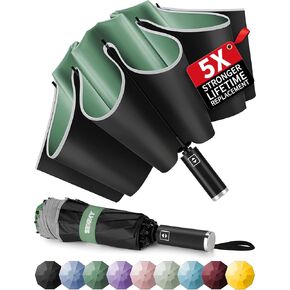 Seniny Inverted Travel Umbrella, Automatic Umbrellas for Rain, Windproof Compact Umbrella with Reflective Stripe, Folding UV Umbrella Sun Umbrella, Portable Large Umbrella for Backpack, Lightweight
