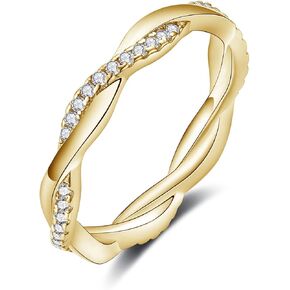 IMOLOVE MOISSANITE BANDENT BANDERS RINGS للنساء خواتم ملتوية 925 حلقات فضية من الجنيه الاسترليني مع 18K الذهب الأبيض المطلي بالخلود القابل للتكديس خاتم الخطوبة الحجم 4-11