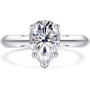 AnuClub Cushion/Emerald/Pear Moissanite Engagement Ring, D Color 925 Sterling Silver, Eternity Wedding Promise Anniversary Band Rings for Women
