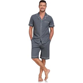 COLORFULLEAF 100% Cotton Men's Pajamas Set Short Sleeve Sleepwear for Men Soft Button Down Loungewear with Pockets