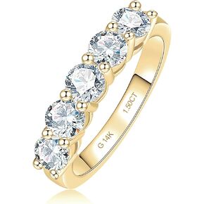 CADYNO 14K White Gold/Yellow Gold Ring Half Eternity Ring, 1.5 CTTW Moissanite, D Color and Flawless, Solid Gold Wedding Ring for Women
