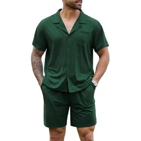 Marvmys Men Pajama Set Cotton Sleepwear Short Sleeve Button Down Pajamas Loungewear 2 Piece Pj Set With Pockets S-2XL