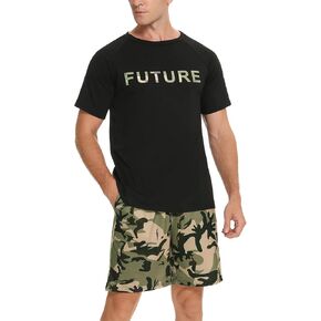 Sykooria Mens Pajamas Set Cotton Pajamas Shorts Set Short Sleeve Pjs Sets Soft Sleepwear S-XXL