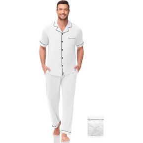 Men Pajamas Set Two Pieces Short Sleeve Sleepwear Button Down Loungewear Set Soft Modal Pj Set with Pockets