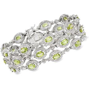 Ross-Simons 10.00 ct. t.w. Peridot 3-Row Bracelet With Single Diamond in Sterling Silver. 7 inches