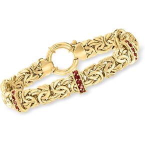 Ross-Simons 1.50 ct. t.w. Garnet Station Byzantine Bracelet in 18kt Gold Over Sterling