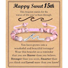 13 14 15 16 17 18 21 Year Old Birthday Gifts for Girls, Wave Birthday Bracelet Gifts with Birthday Card for Teen Girls Her Daughter Granddaughter Niece Friends