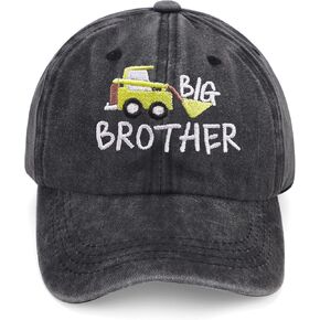 Big Brother Excavator Baseball Cap Kids Vintage Washed Cotton Hat Funny Embroidered Hats for Boys Girls Age 3-8