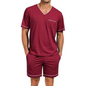 Marvmys Men Pajamas Set Summer Pajamas Short Sleeve Pajama Set Lightweight Pj Set Sleepwear Outfits with Pockets S-2XL