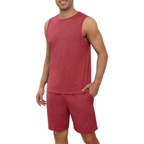 Ekouaer Men's Pajamas Set Workout Tank Top Pjs Sets with Shorts 2 Piece Soft Sleeveless Casual Shirts Loungewear Sets, S-XXL