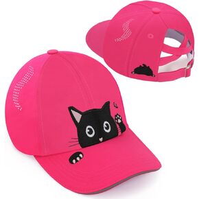 Girls Cute Cat Baseball Cap Kids Ponytail Hat Quick Dry Summer Outdoor Sports Trucker Hats for 5-15 Years