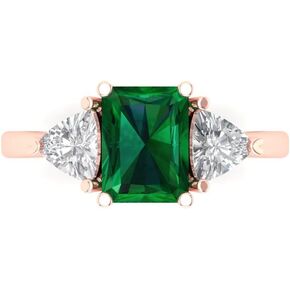 2.82 Ct Emerald Cut Emerald Engagement Ring for Women - Three-Stone in Solid 18K Rose Gold