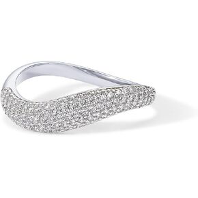 PAVOI 14K Gold Plated Wavy Cubic Zirconia Stackable Ring for Women | Twisted Wave CZ Band | Delicate Eternity Rings