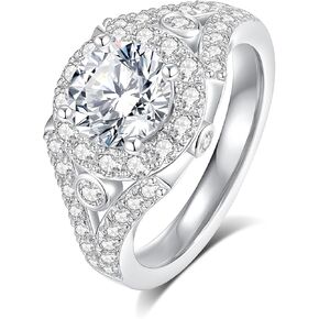 Moissanite Engagement Ring for Women,1.5ct Round Cut D Color VVS1 promise anniversary Halo Wedding Band，S925 Sterling Silver with 18K White Gold Plated Valentine's Day Gift in Kuwait