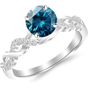 0.63-0.88 Carat 14K Rose Gold Twisting Infinity Gold and Diamond Split Shank Pave Set Diamond Engagement Ring with a 0.5 Carat Blue Diamond Center (Heirloom Quality)
