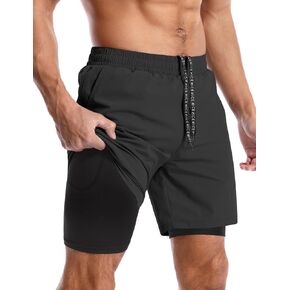 Aolesy Men’s 2 in 1 Running Shorts -5''/7'' Quick Dry Workout Gym Shorts with Pockets, Tennis Training Athletic Shorts