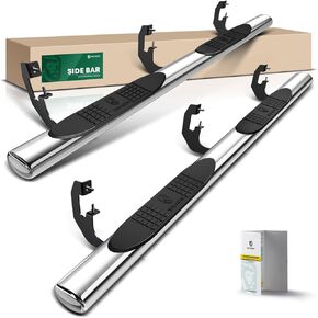 YHTAUTO 5 Inch Running Boards Side Steps Compatible with 2007-2019 Chevy Silverado & GMC Sierra 1500/2500 HD/3500 HD, Standard/Regular Cab, Oval Straight Stainless Steel Polished Chrome