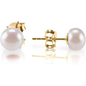 PAVOI Sterling Silver, 14K Gold Plated, AAA+ Quality Handpicked Freshwater Cultured Stud Pearl Earrings